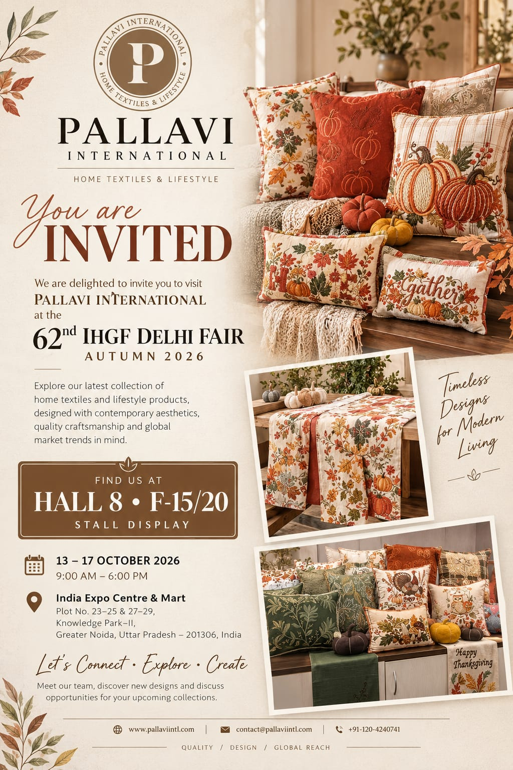 Visit Pallavi International at 62nd IHGF Delhi Fair Autumn 2026, Hall 8, Stall F-15/20, 13-17 October 2026, India Expo Centre & Mart, Greater Noida